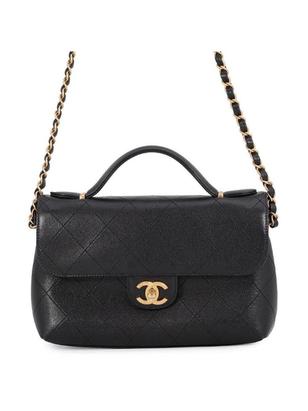 Chanel Shoulder Bag Quilted CC Logo Caviar Leather Black 2-Way